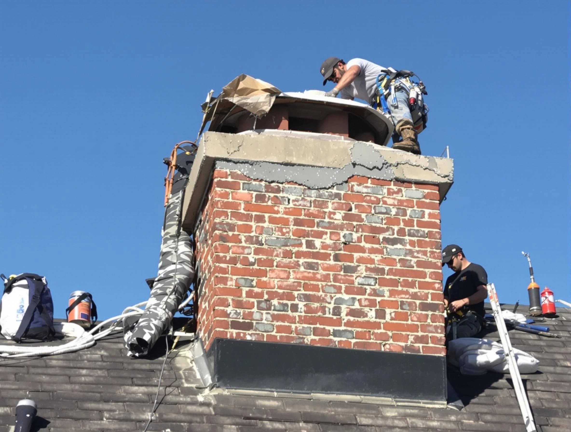 Jackson Chimney Sweep installing a custom chimney crown in Jackson, NJ