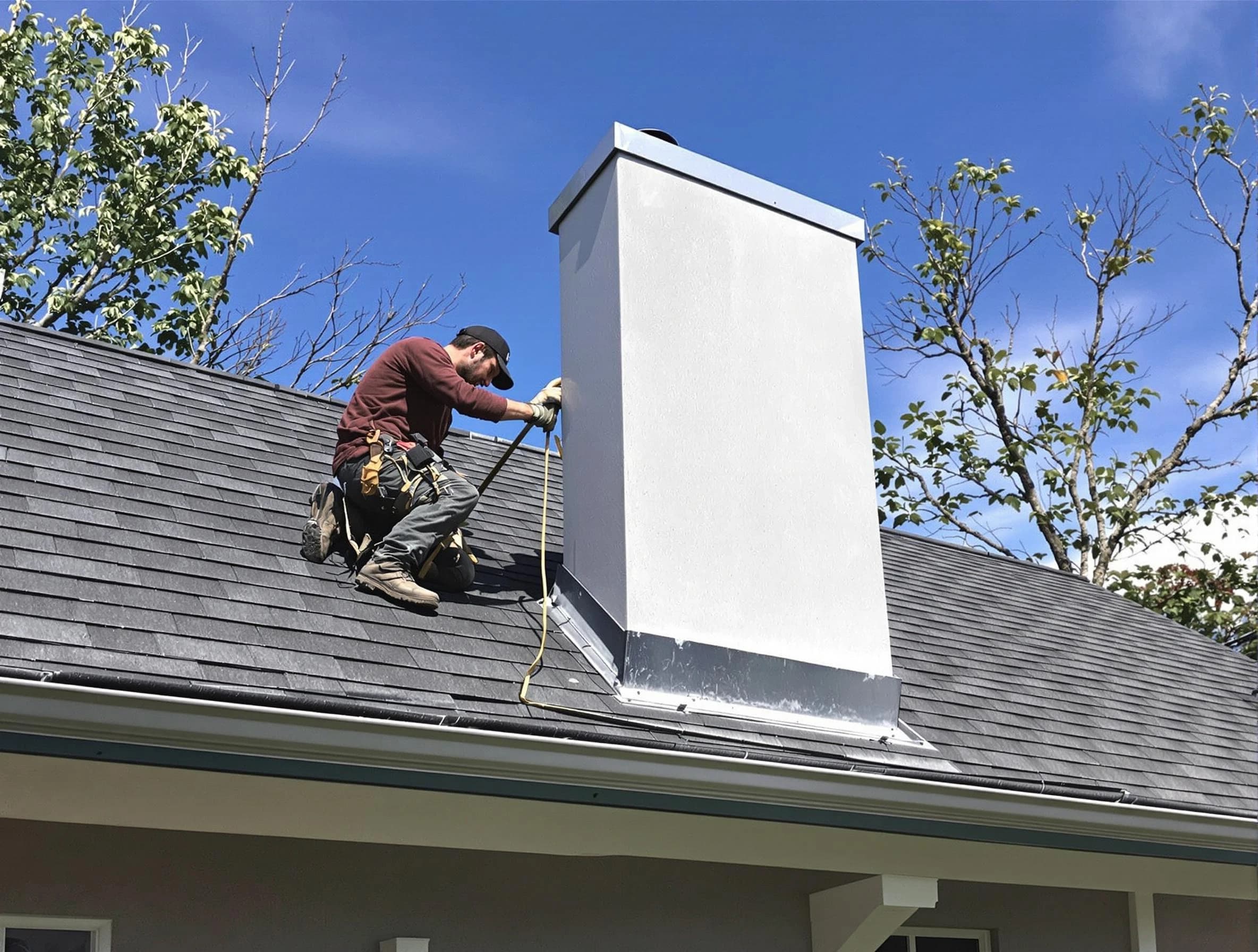 Jackson Chimney Sweep team member finishing chimney construction in Jackson, NJ