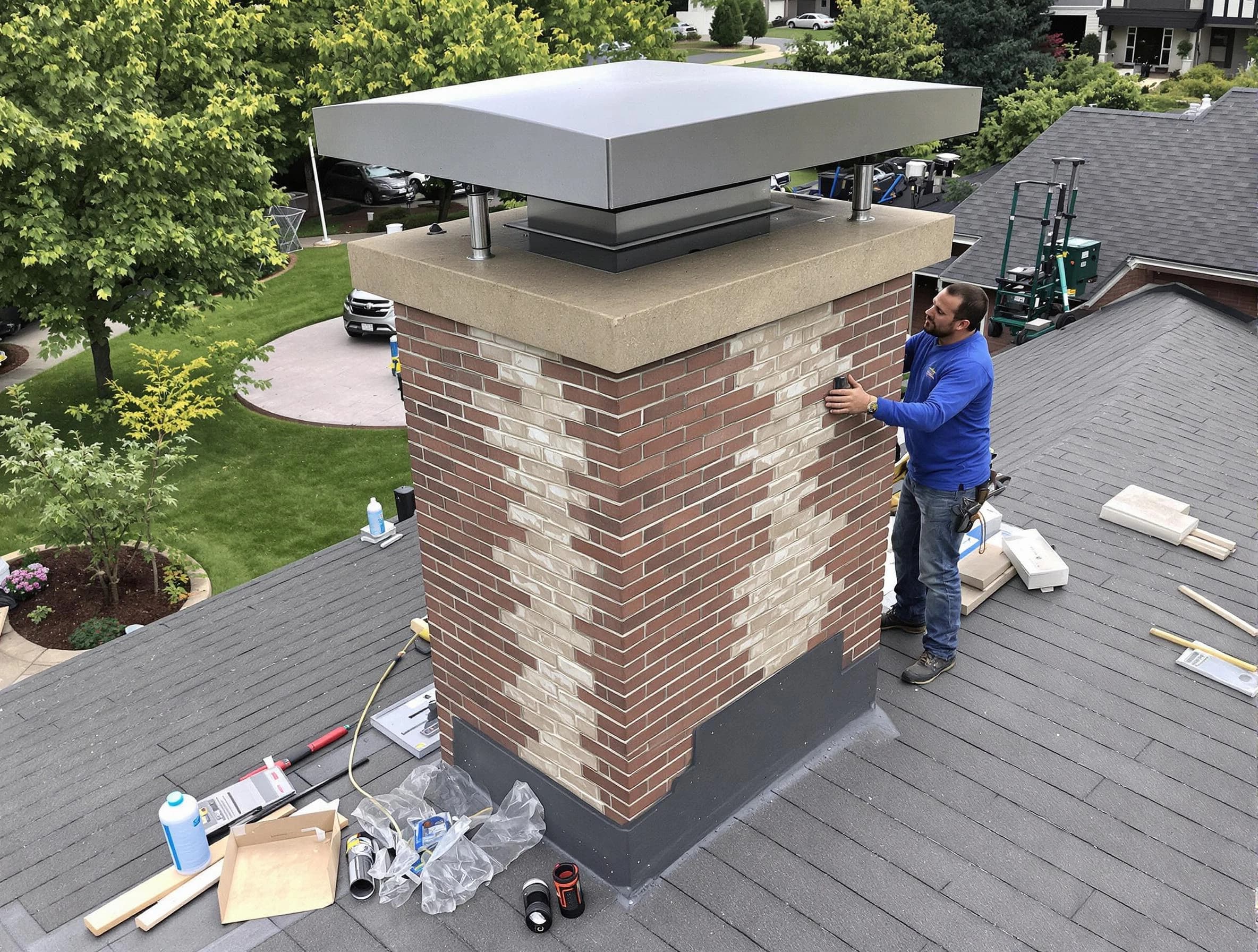 Jackson Chimney Sweep team working on a custom chimney remodel in Jackson, NJ