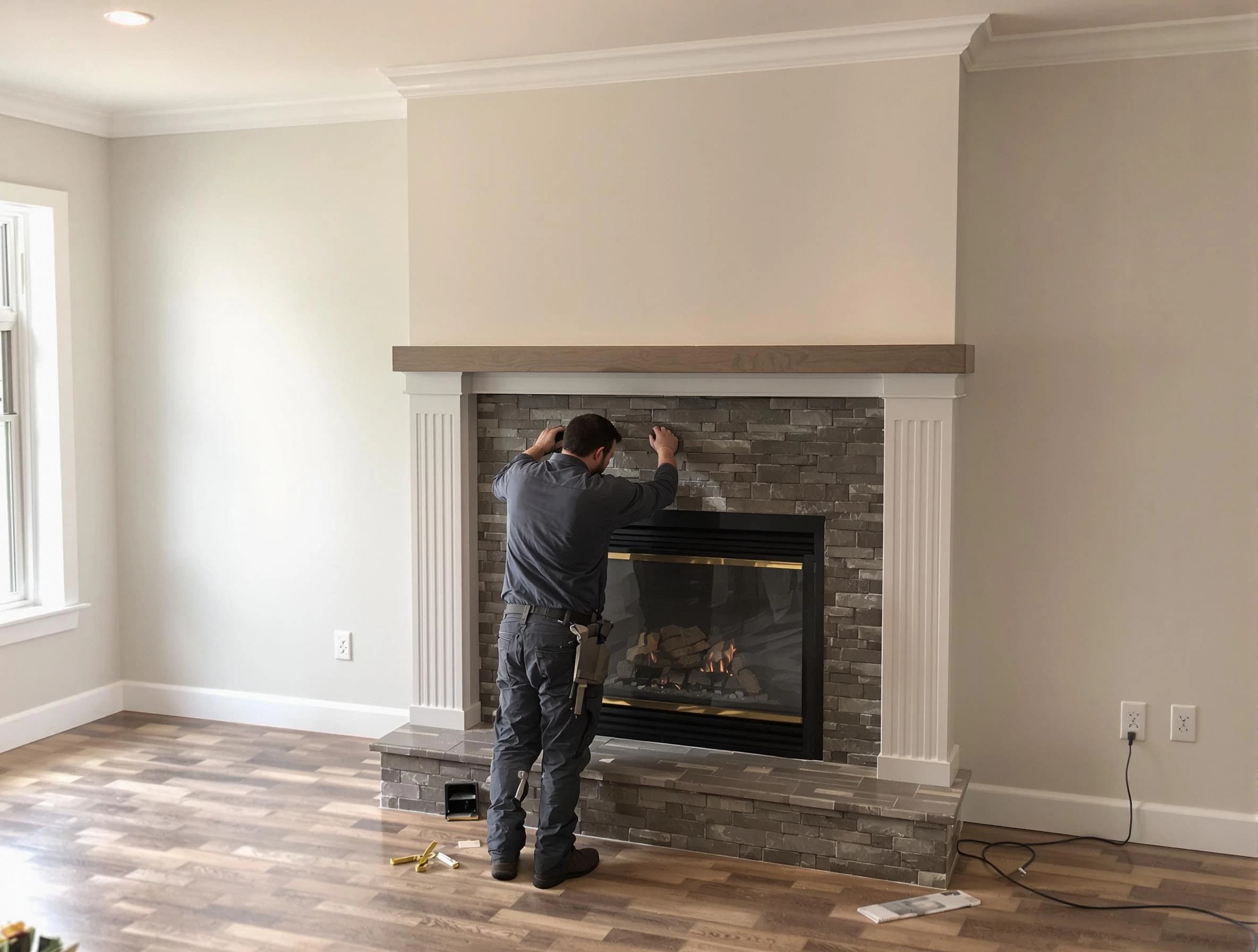 Jackson Chimney Sweep finishing a custom fireplace install in Jackson, NJ